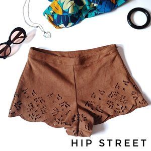 MAY AND JULY Microsuede Lazer Cut Lace Edging Shorts S